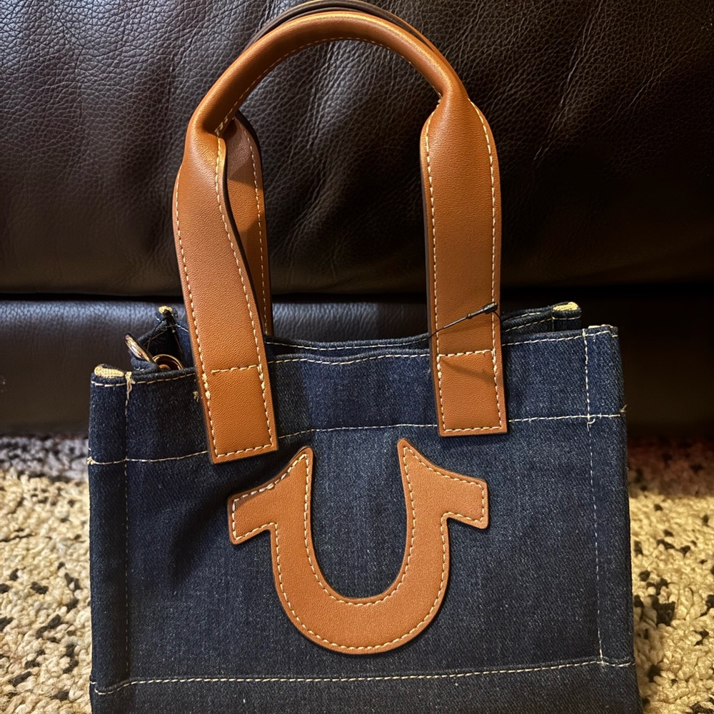 Denim and Tan Leather Women's Bag